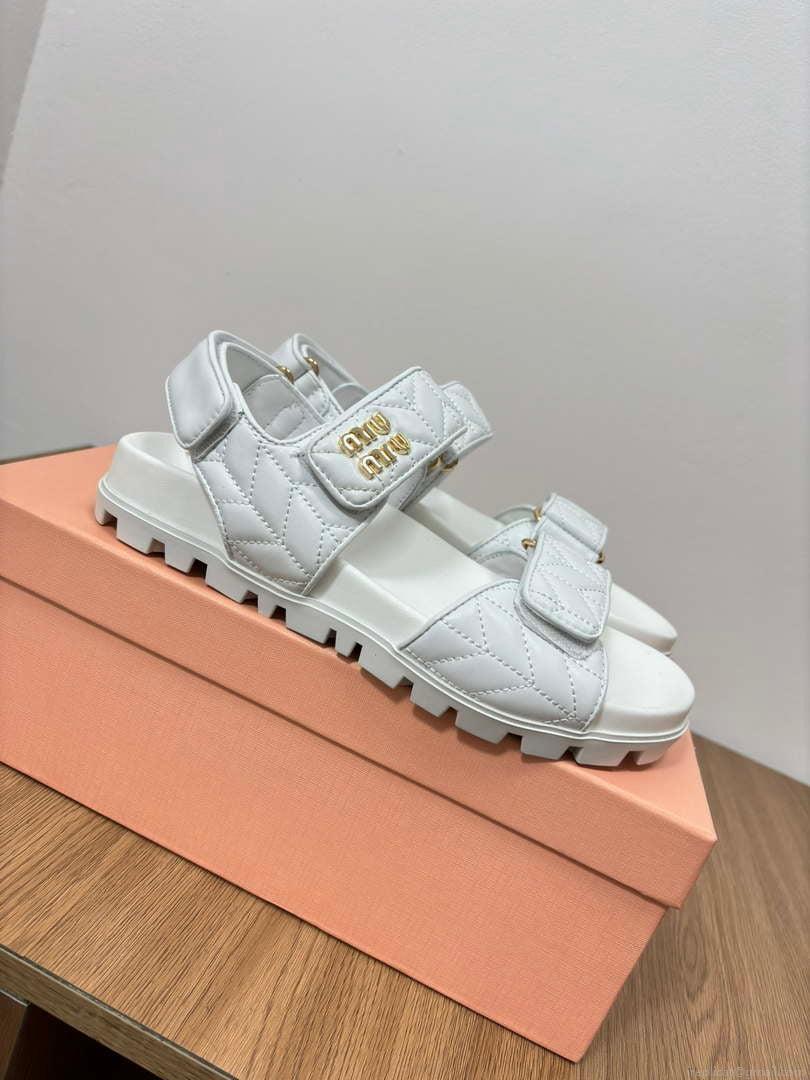 MiuMiu 5X135E Women’s Sporty matelassé nappa leather sandals Miu8002