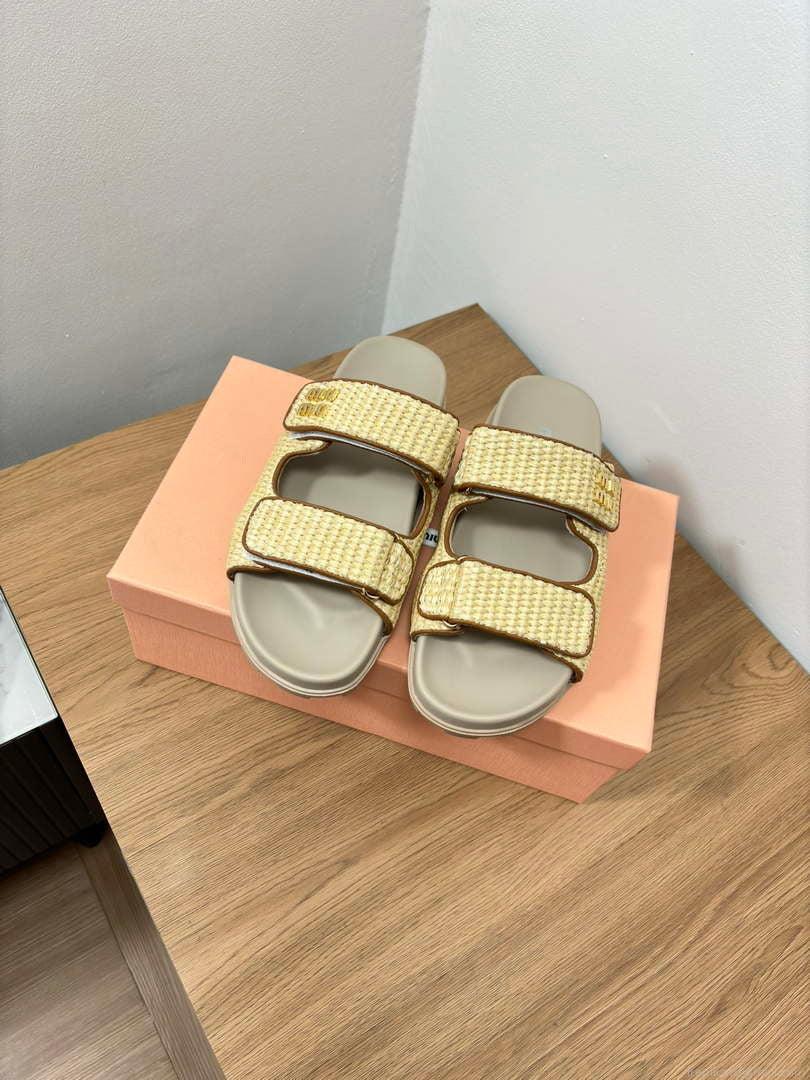 MiuMiu 5X133E Women’s Sporty raffia-effect woven fabric sandals Miu8004