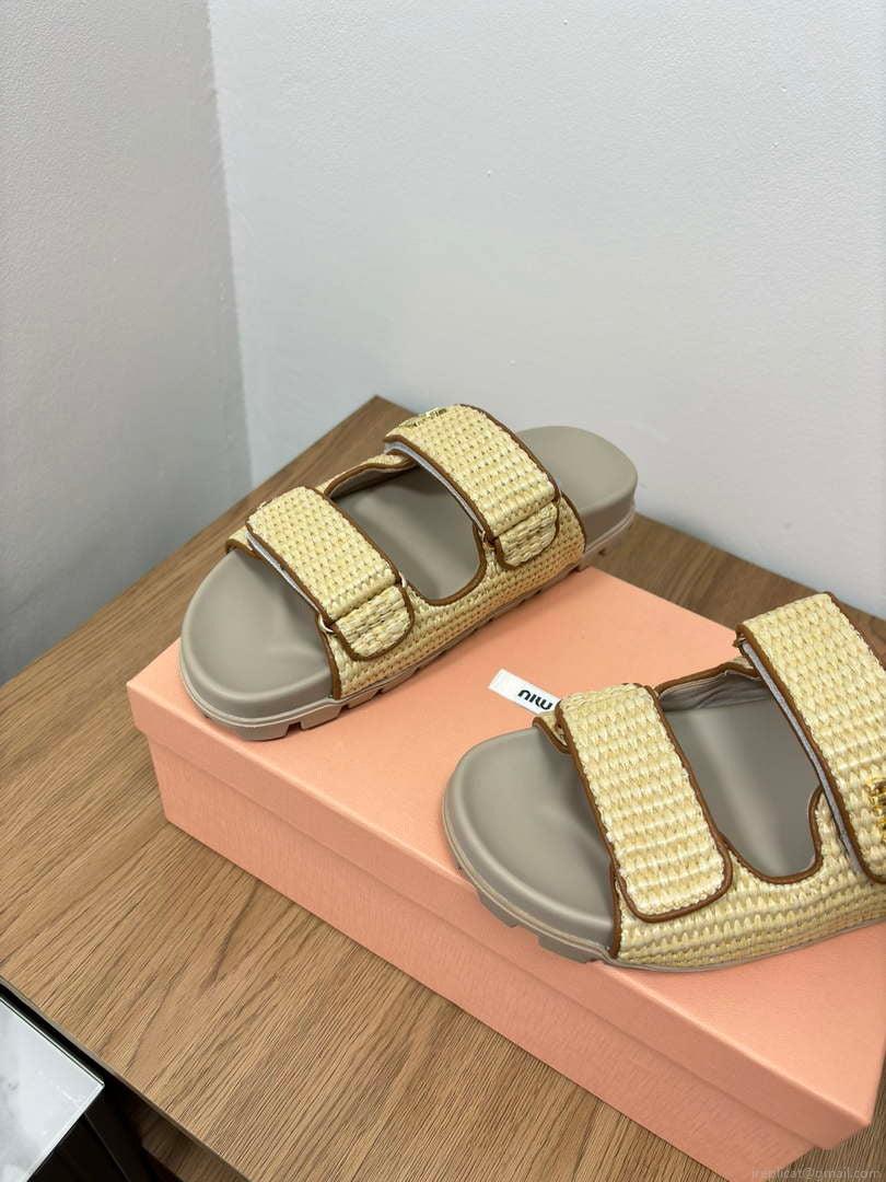 MiuMiu 5X133E Women’s Sporty raffia-effect woven fabric sandals Miu8004