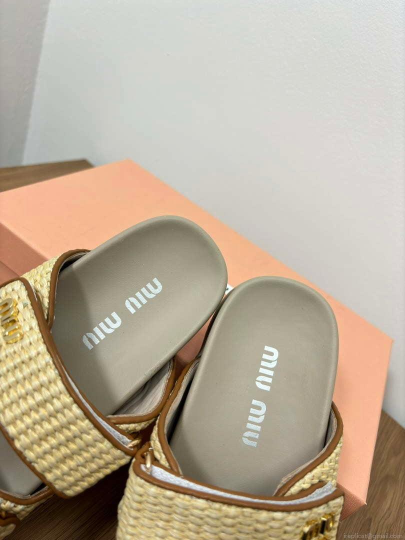 MiuMiu 5X133E Women’s Sporty raffia-effect woven fabric sandals Miu8004