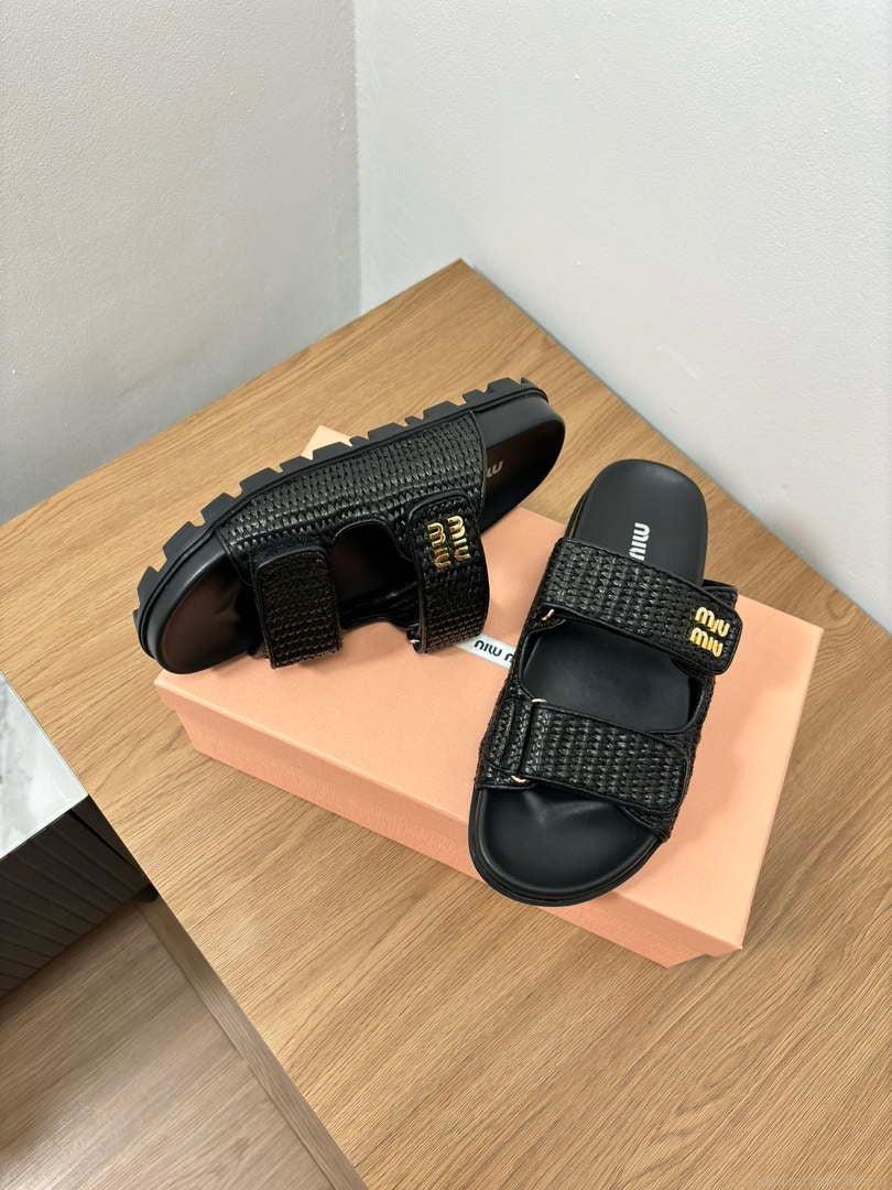 MiuMiu 5X133E Women’s Sporty raffia-effect woven fabric sandals Miu8005