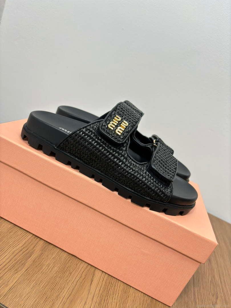 MiuMiu 5X133E Women’s Sporty raffia-effect woven fabric sandals Miu8005