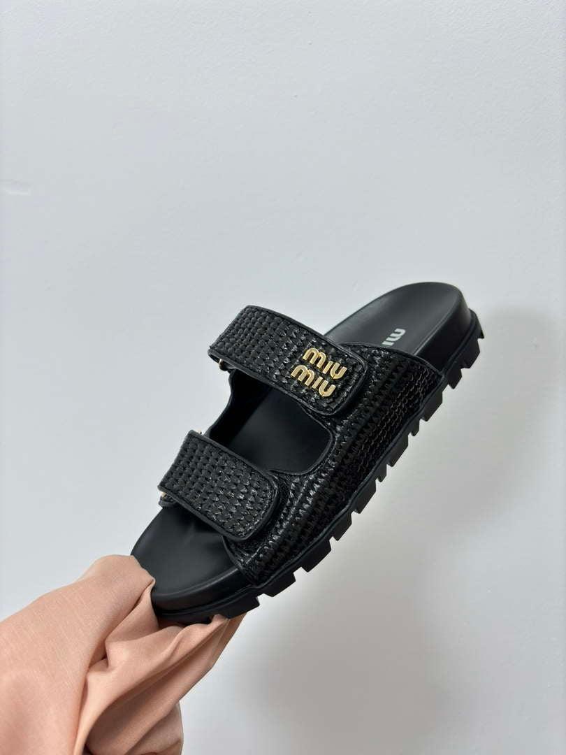 MiuMiu 5X133E Women’s Sporty raffia-effect woven fabric sandals Miu8005