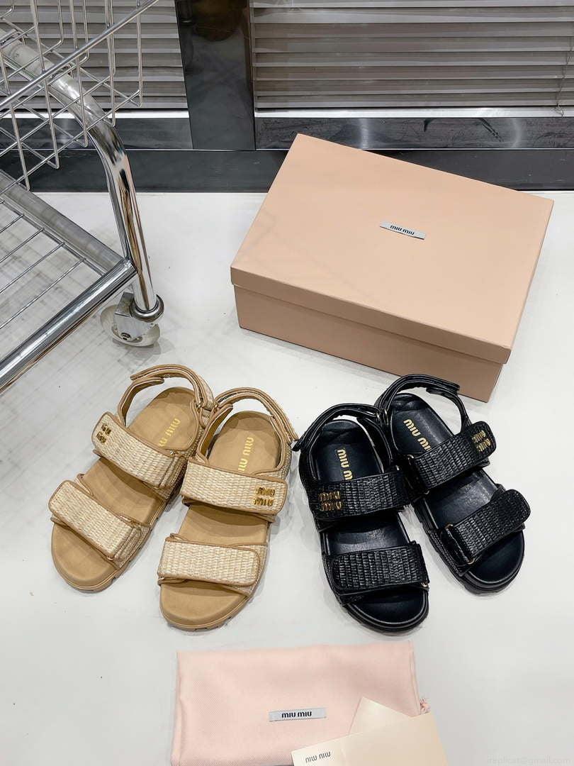 MiuMiu 5X133E Women’s Sporty raffia-effect woven fabric sandals Miu8011