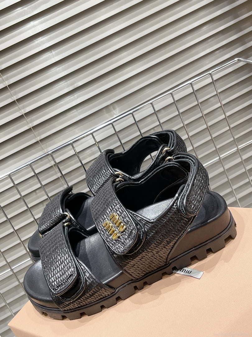 MiuMiu 5X133E Women’s Sporty raffia-effect woven fabric sandals Miu8011