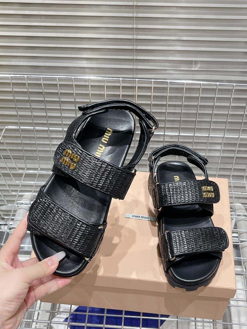 MiuMiu 5X133E Women’s Sporty raffia-effect woven fabric sandals Miu8011