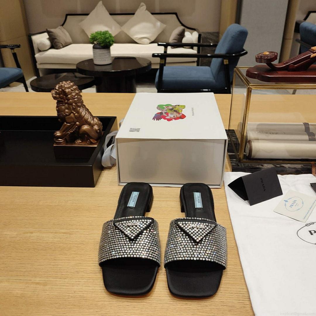 Prada 1XX608 Satin slides with crystals P78537