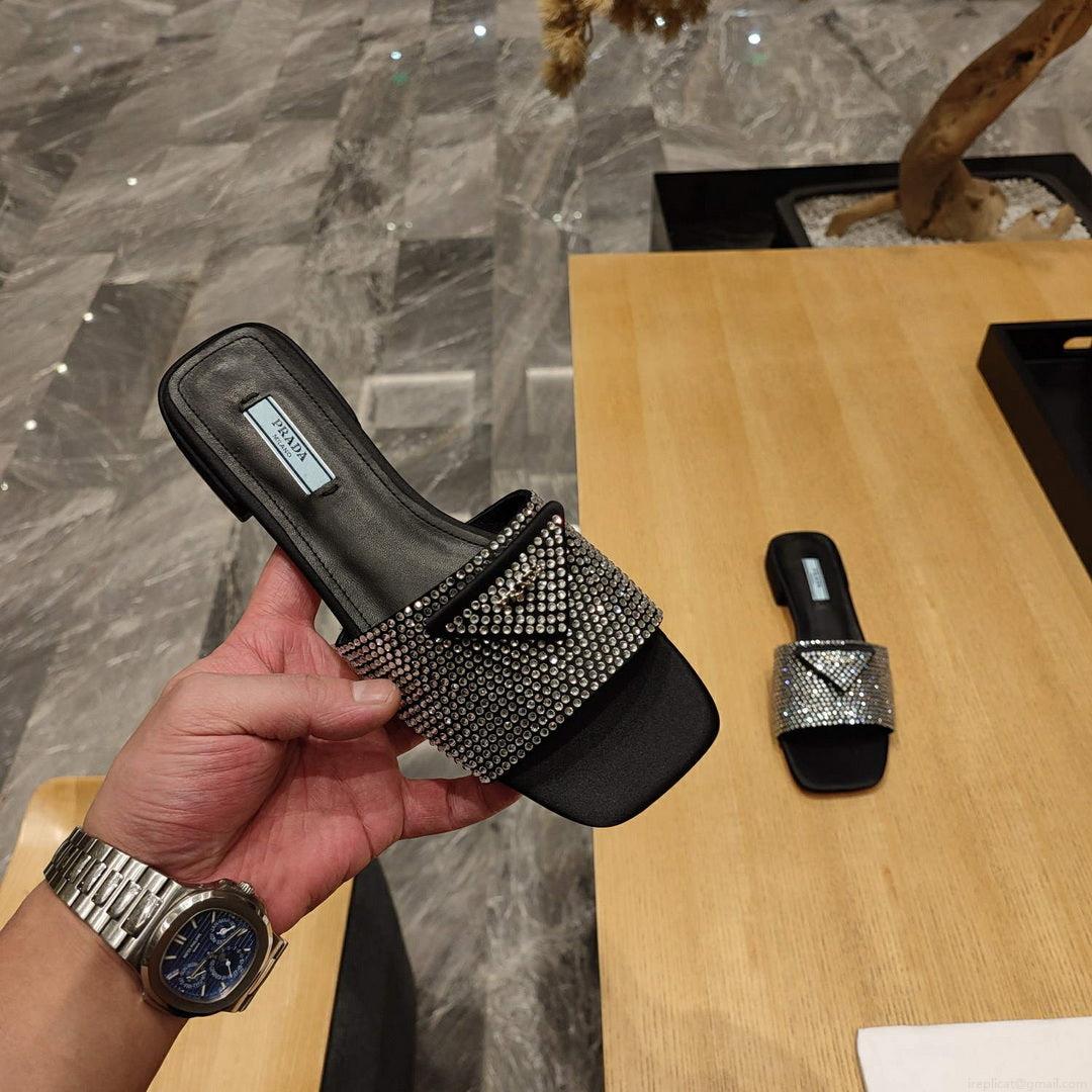 Prada 1XX608 Satin slides with crystals P78537