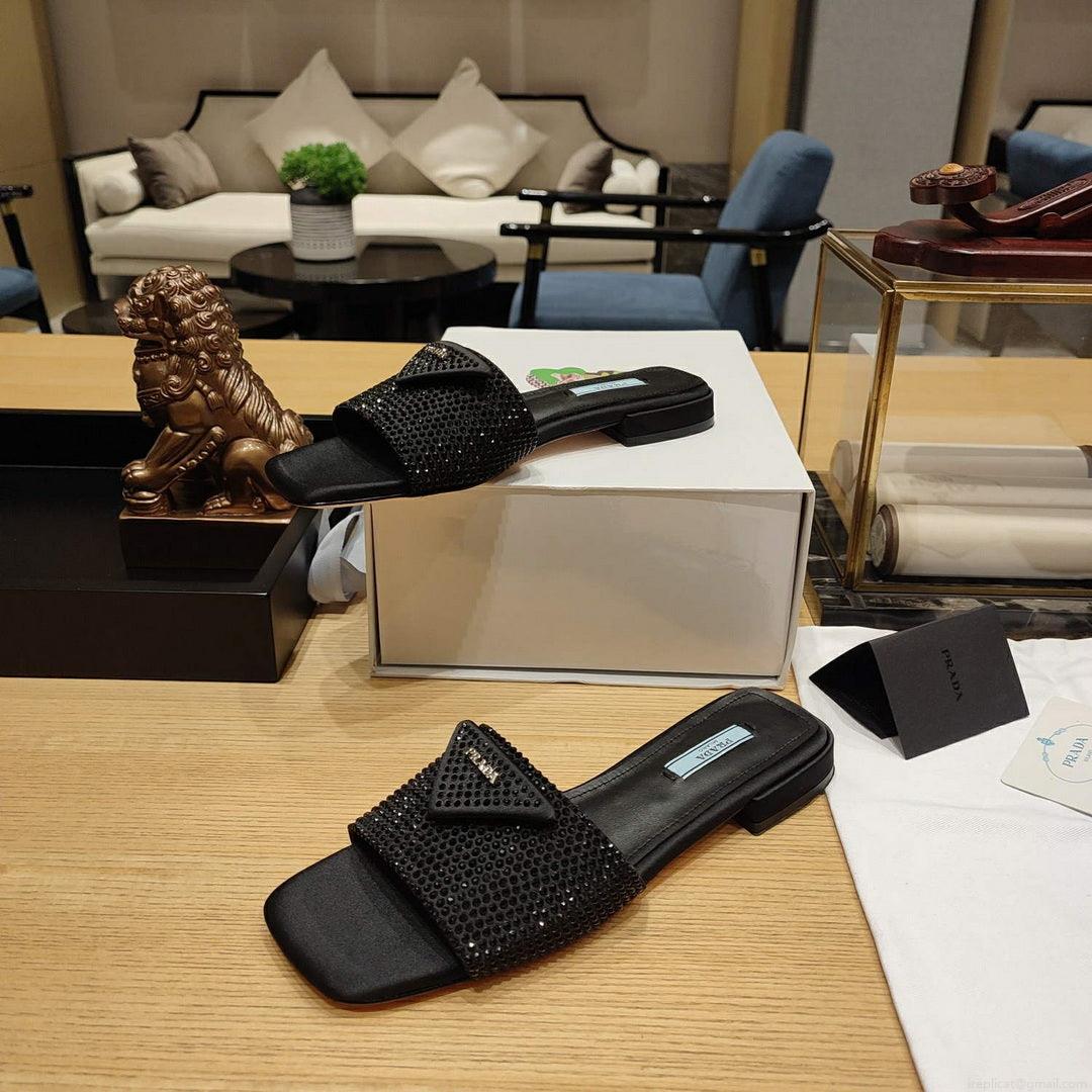 Prada 1XX608 Satin slides with crystals P78538
