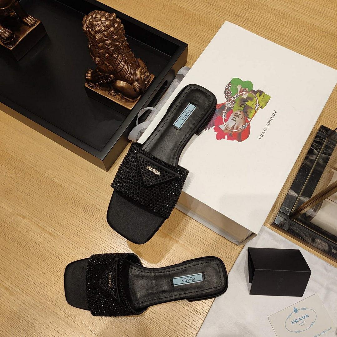 Prada 1XX608 Satin slides with crystals P78538