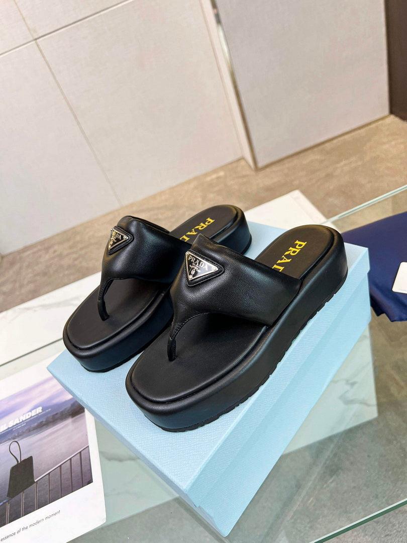 Prada 1YZ043 Soft padded nappa leather thong wedge sandals P78574