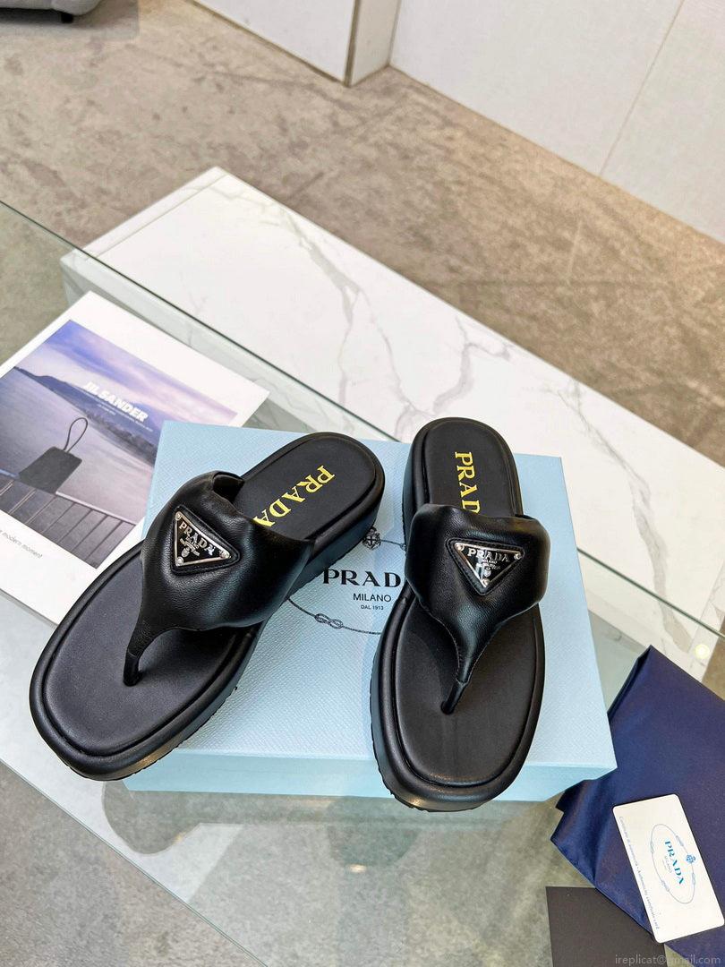 Prada 1YZ043 Soft padded nappa leather thong wedge sandals P78574