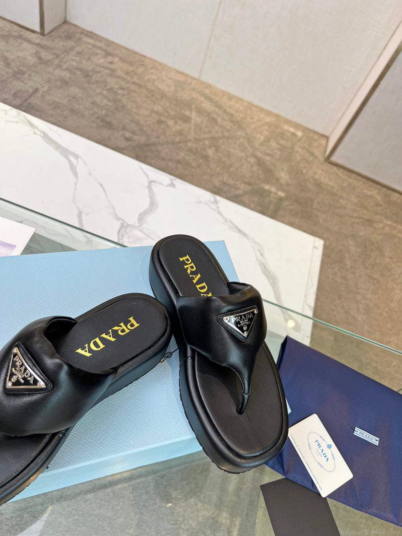Prada 1YZ043 Soft padded nappa leather thong wedge sandals P78574