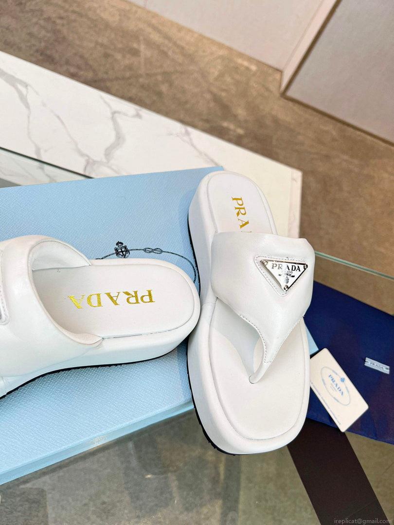 Prada 1YZ043 Soft padded nappa leather thong wedge sandals P78575