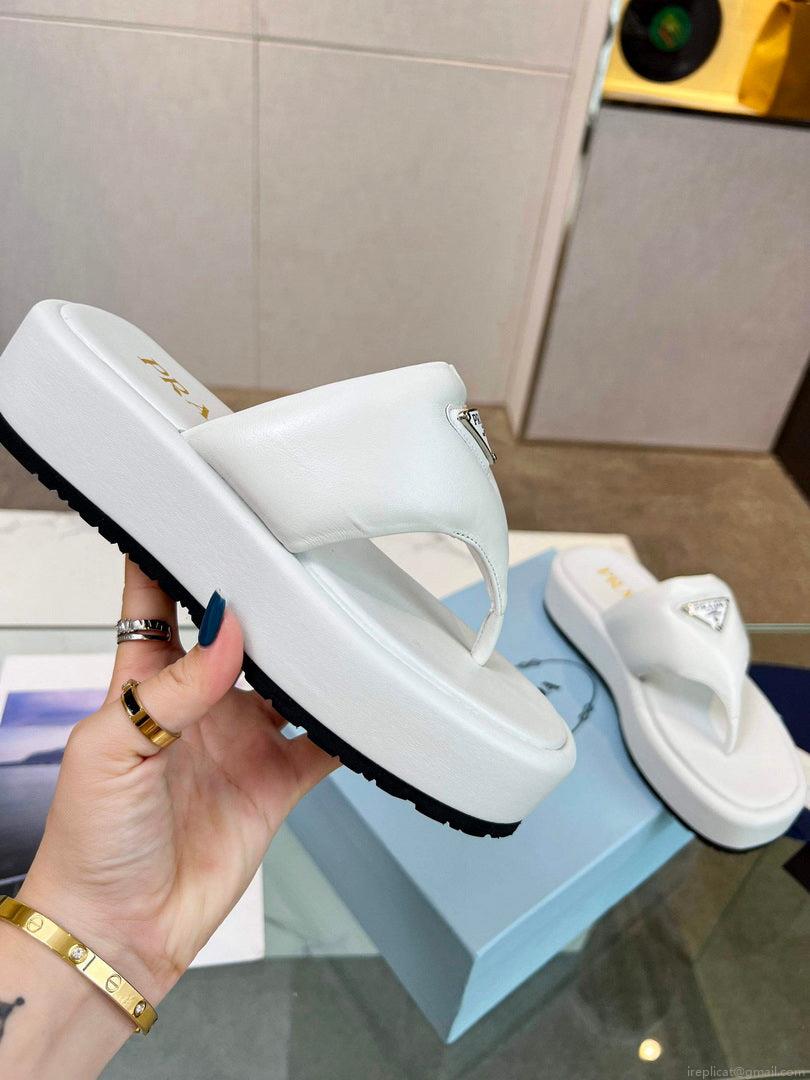 Prada 1YZ043 Soft padded nappa leather thong wedge sandals P78575