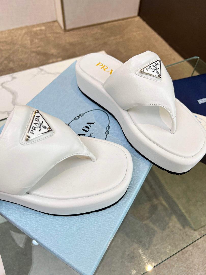 Prada 1YZ043 Soft padded nappa leather thong wedge sandals P78575