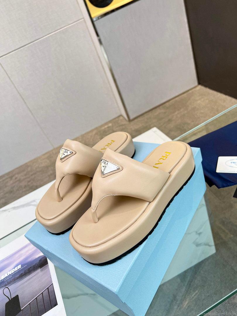 Prada 1YZ043 Soft padded nappa leather thong wedge sandals P78576
