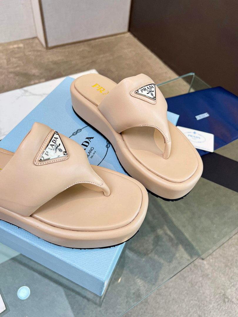 Prada 1YZ043 Soft padded nappa leather thong wedge sandals P78576