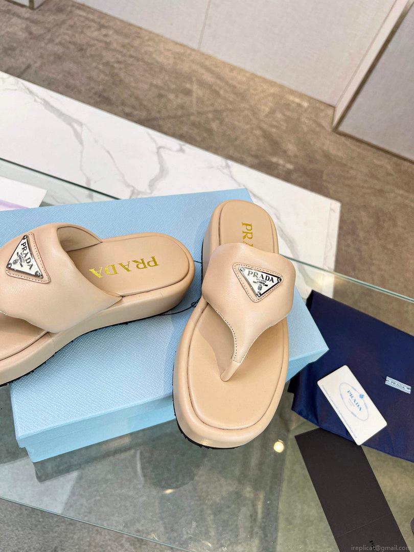 Prada 1YZ043 Soft padded nappa leather thong wedge sandals P78576