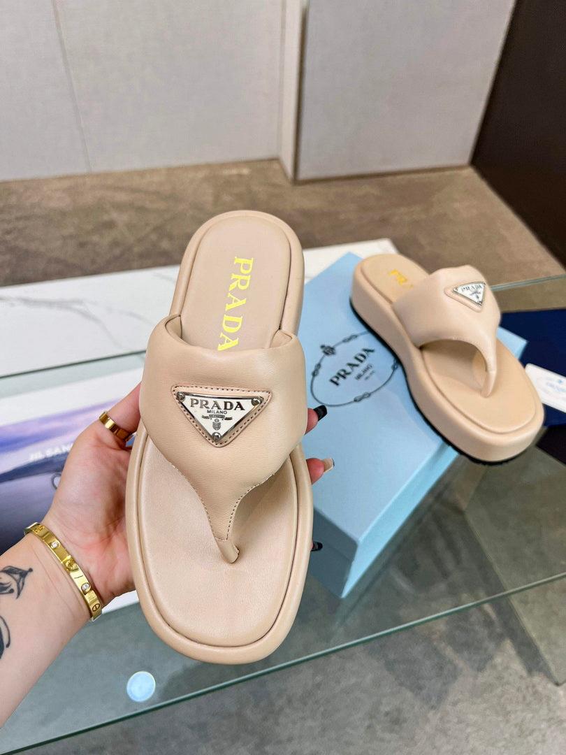 Prada 1YZ043 Soft padded nappa leather thong wedge sandals P78576
