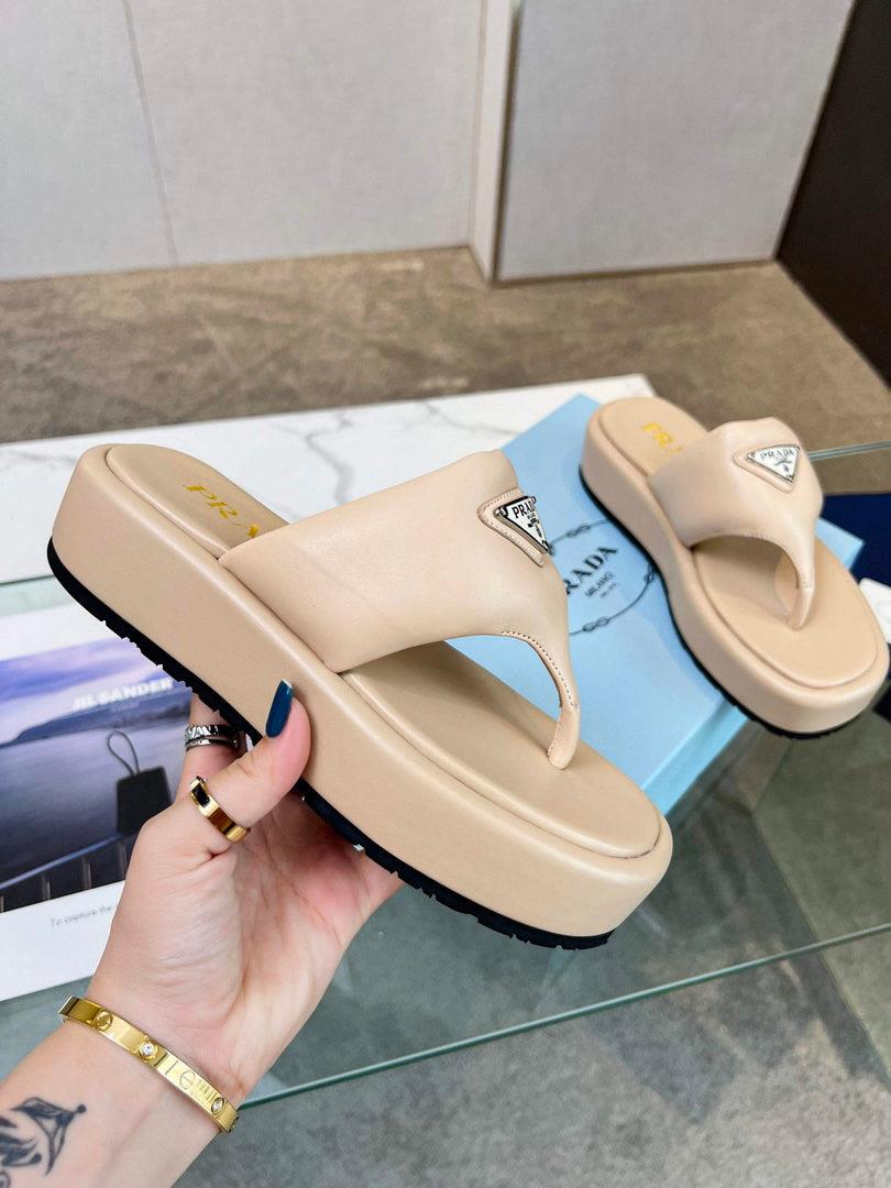 Prada 1YZ043 Soft padded nappa leather thong wedge sandals P78576