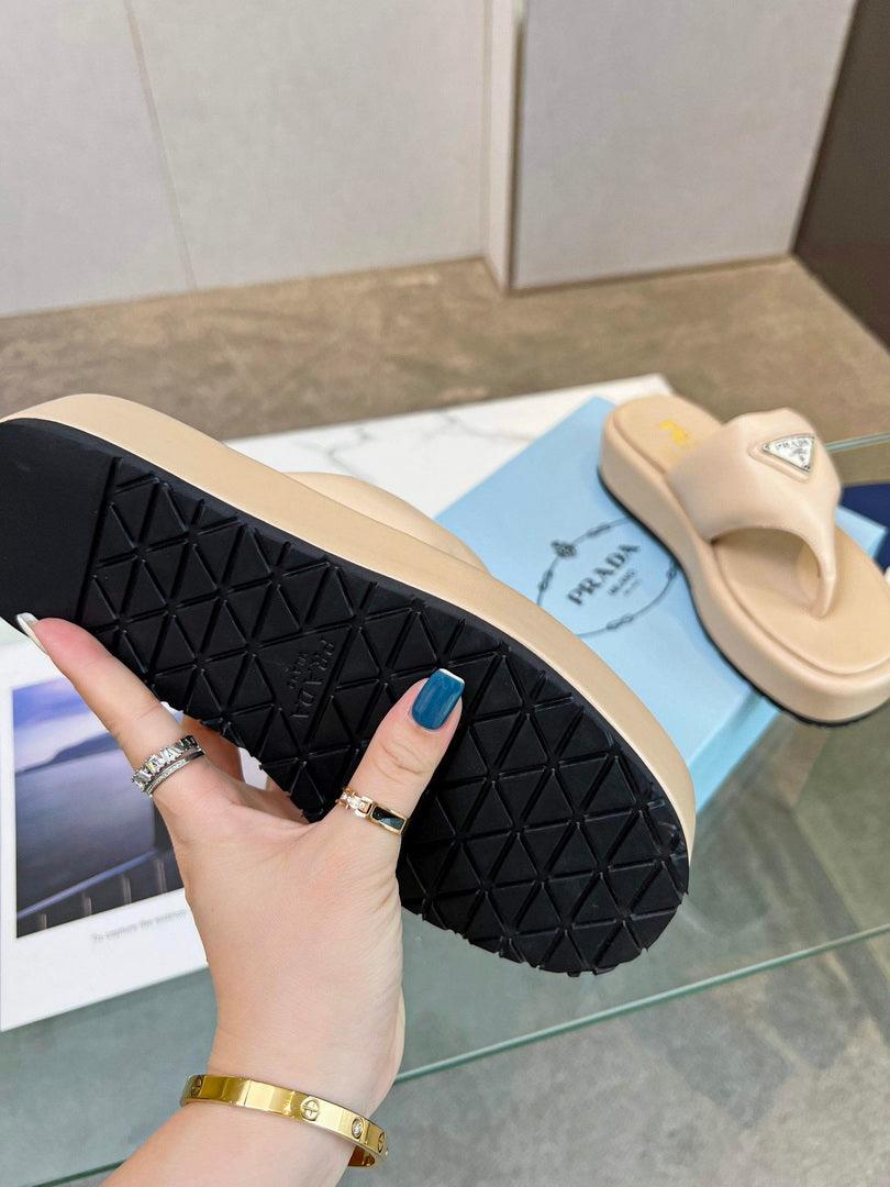 Prada 1YZ043 Soft padded nappa leather thong wedge sandals P78576