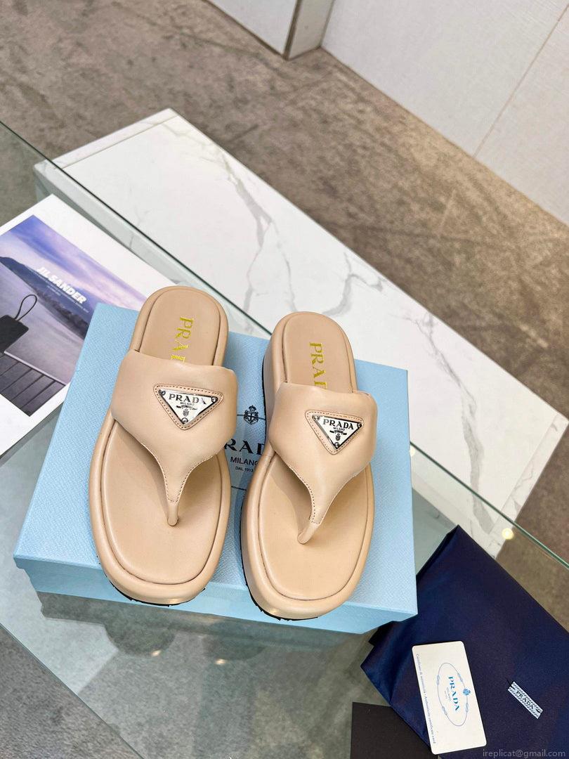 Prada 1YZ043 Soft padded nappa leather thong wedge sandals P78576