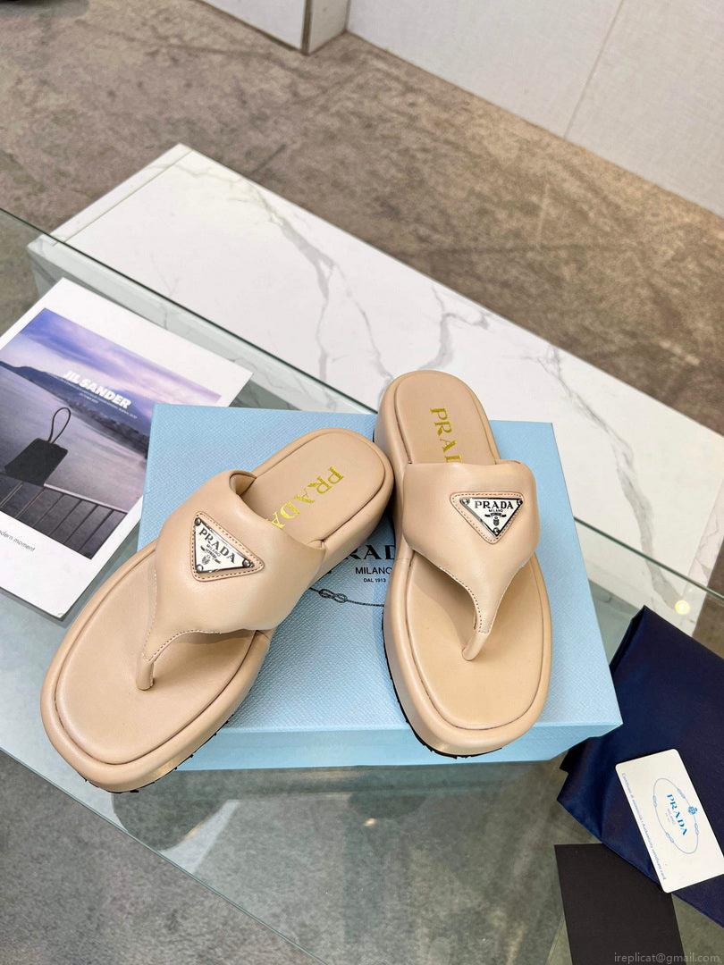 Prada 1YZ043 Soft padded nappa leather thong wedge sandals P78576
