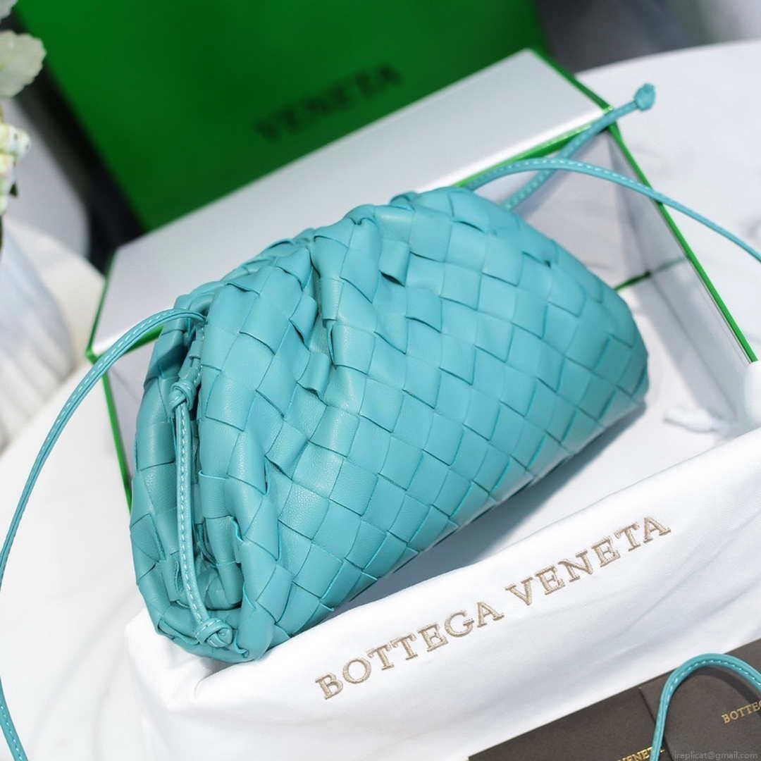BV 585852 Bottega Veneta Mini Pouch intrecciato leather clutch with strap Blue