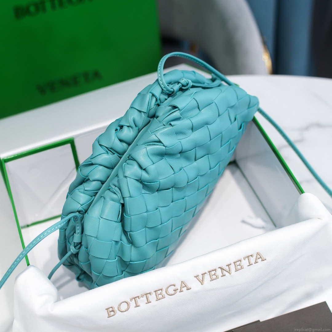 BV 585852 Bottega Veneta Mini Pouch intrecciato leather clutch with strap Blue