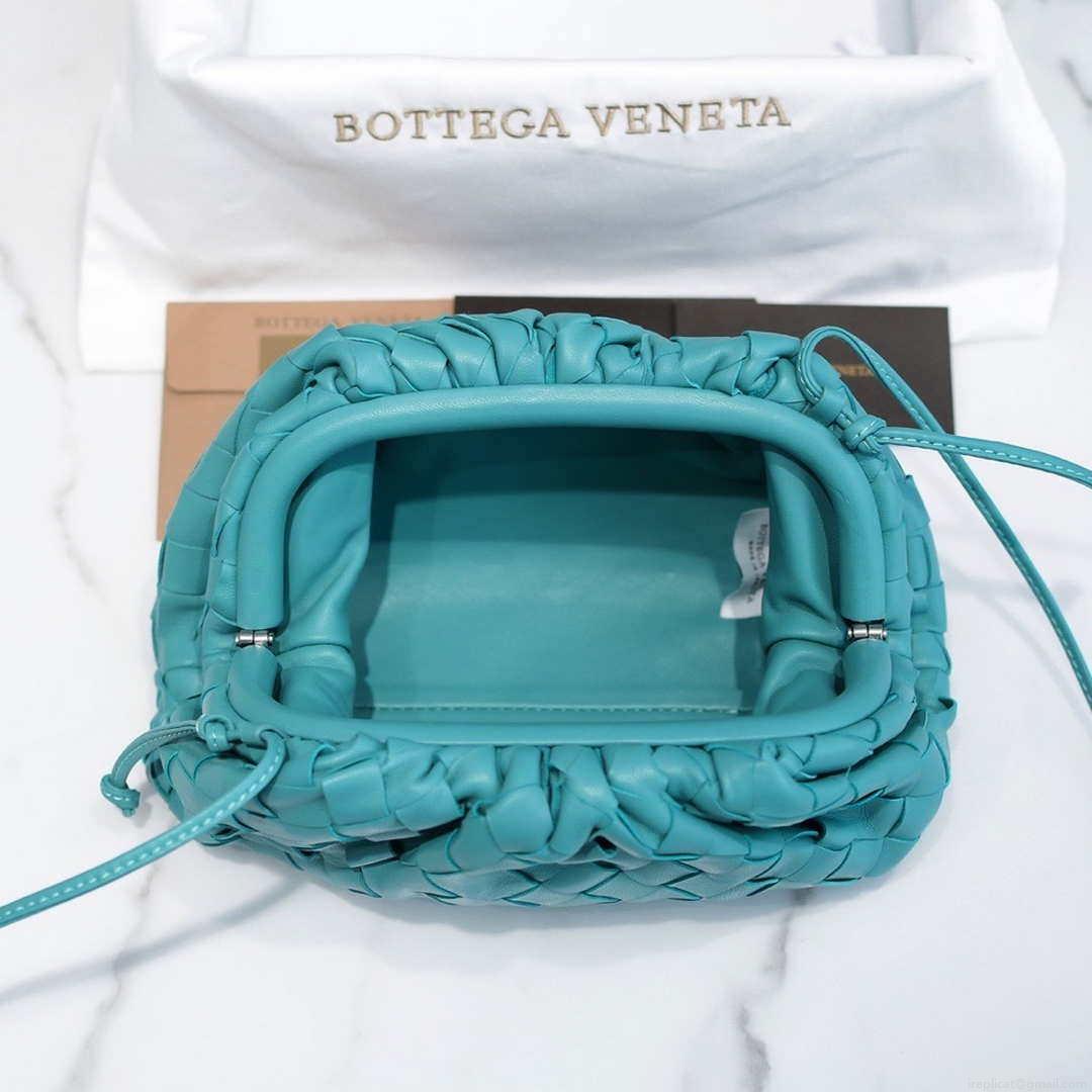 BV 585852 Bottega Veneta Mini Pouch intrecciato leather clutch with strap Blue