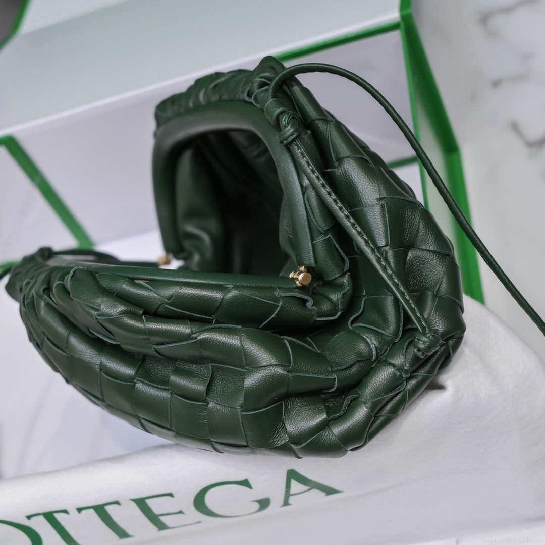 BV 585852 Bottega Veneta Mini Pouch intrecciato leather clutch with strap Dark Green