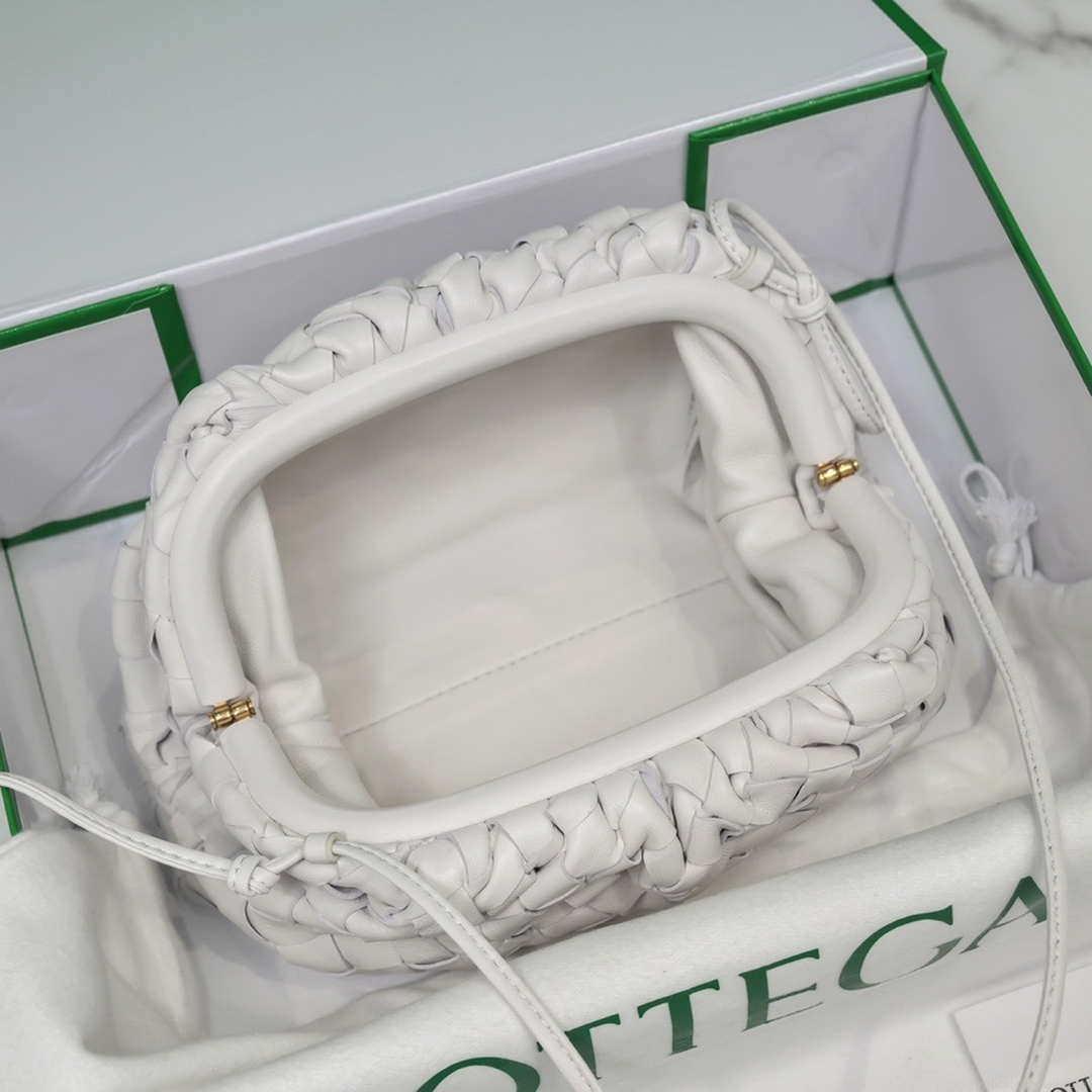 BV 585852 Bottega Veneta Mini Pouch intrecciato leather clutch with strap White