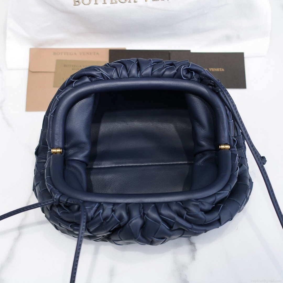 BV 585852 Bottega Veneta Mini Pouch intrecciato leather clutch with strap Navy Blue
