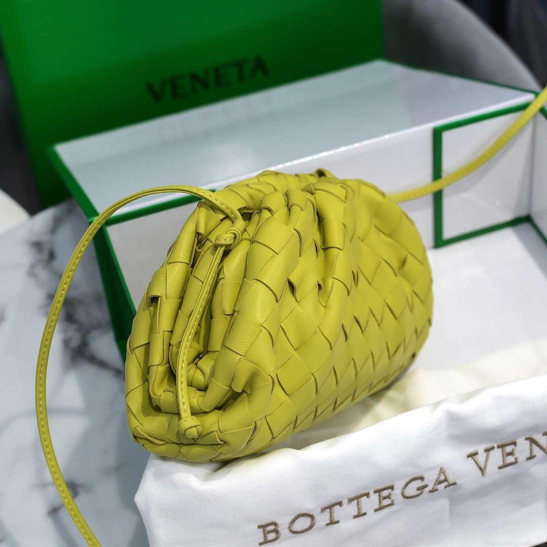 BV 585852 Bottega Veneta Mini Pouch intrecciato leather clutch with strap Lemon Green