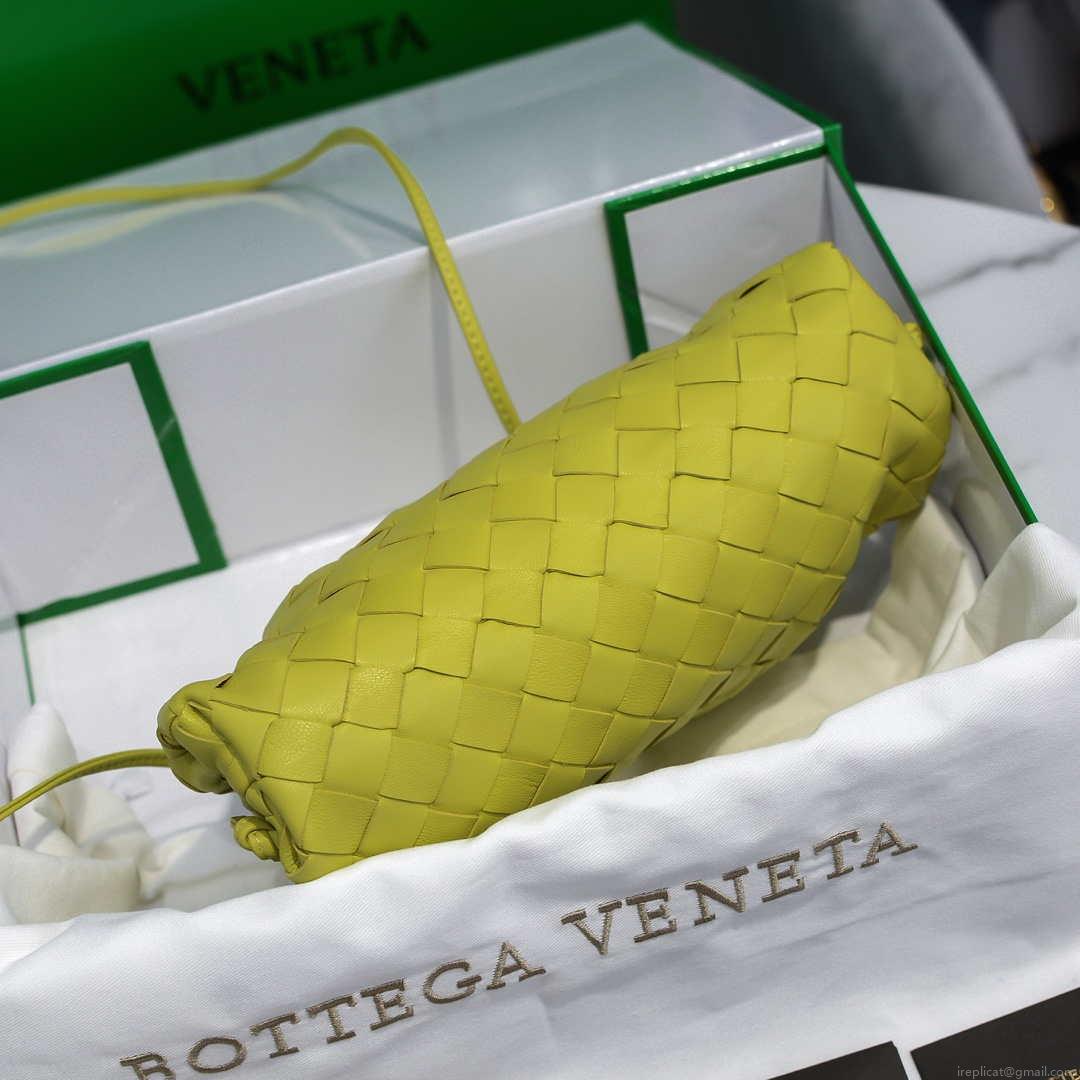 BV 585852 Bottega Veneta Mini Pouch intrecciato leather clutch with strap Lemon Green
