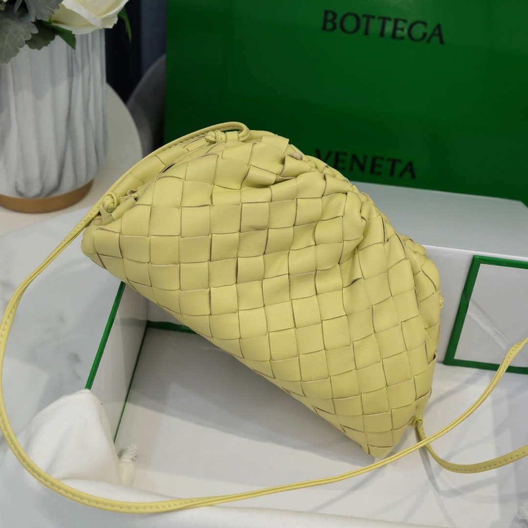 BV 585852 Bottega Veneta Mini Pouch intrecciato leather clutch with strap Light Yellow