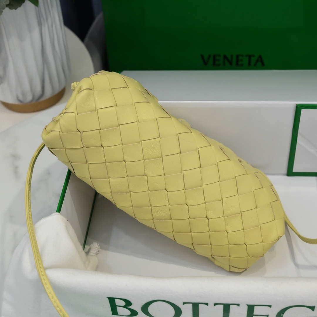 BV 585852 Bottega Veneta Mini Pouch intrecciato leather clutch with strap Light Yellow