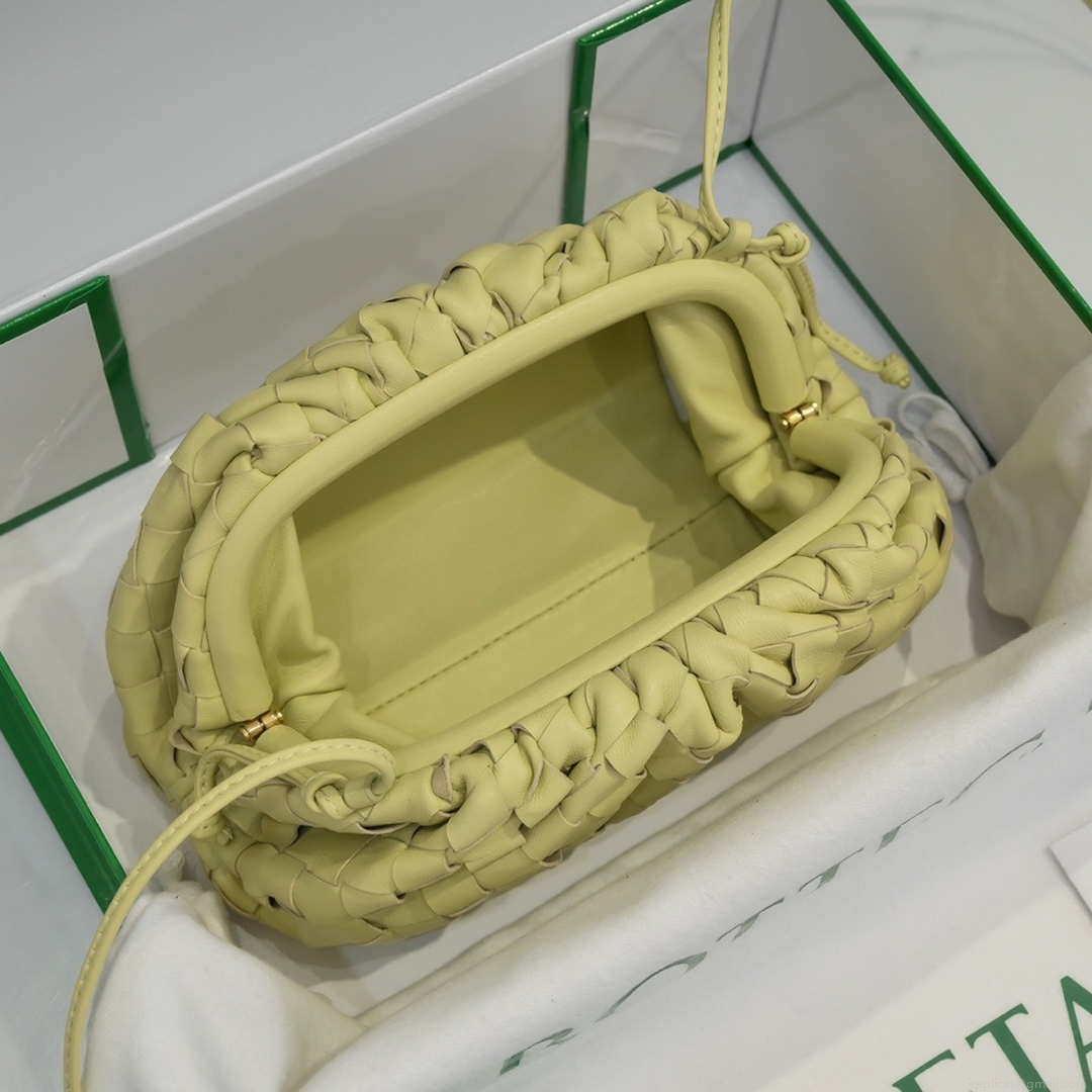 BV 585852 Bottega Veneta Mini Pouch intrecciato leather clutch with strap Light Yellow