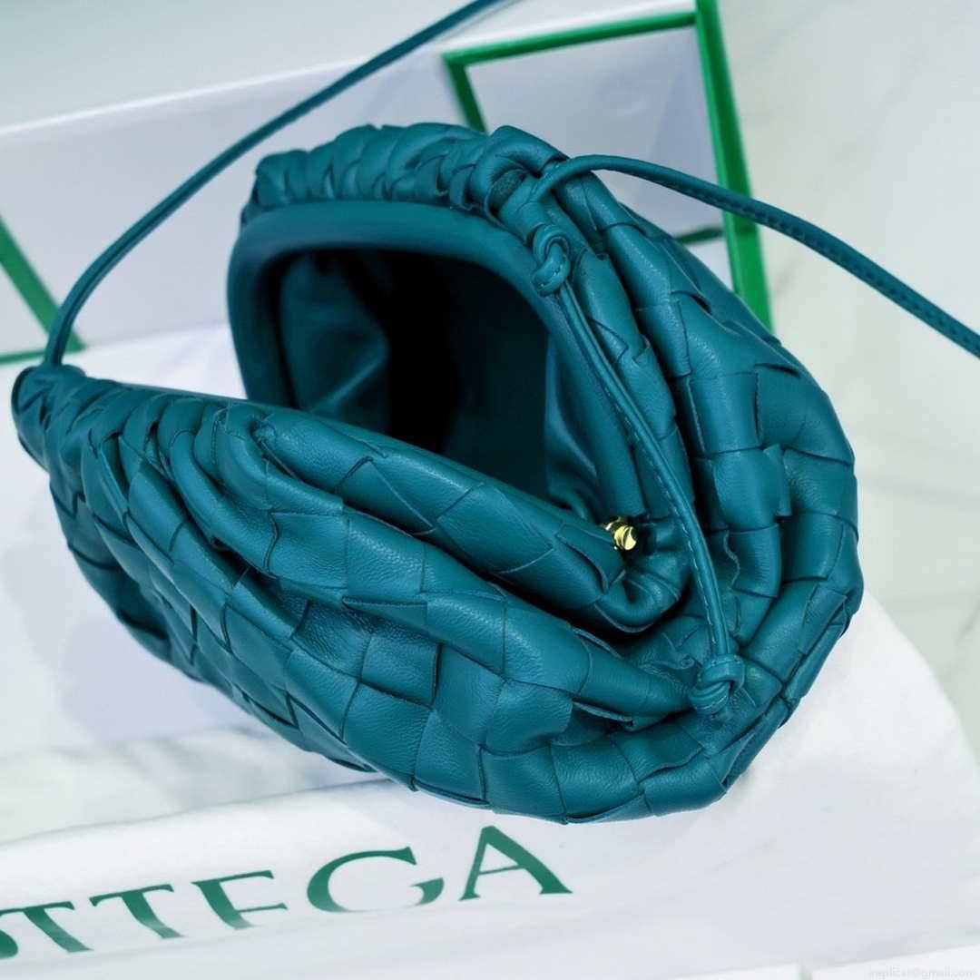 BV 585852 Bottega Veneta Mini Pouch intrecciato leather clutch with strap sapphire