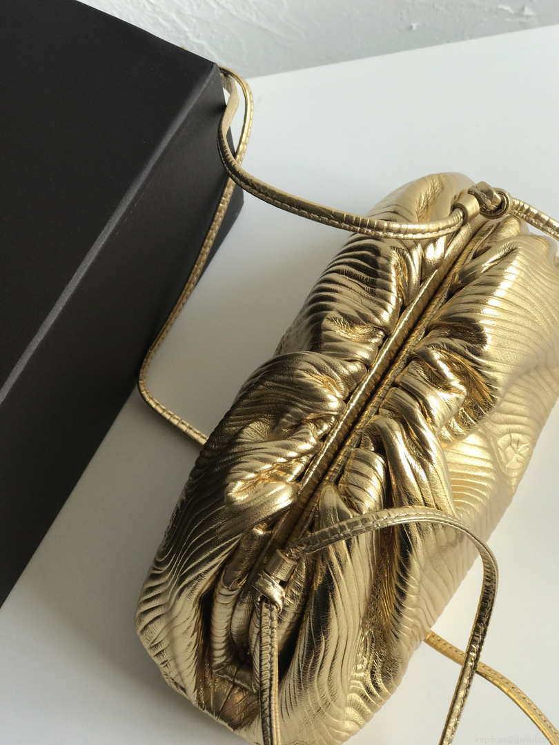 BV 585852 Bottega Veneta Mini Pouch Lambskin leather clutch with strap metallic Gold