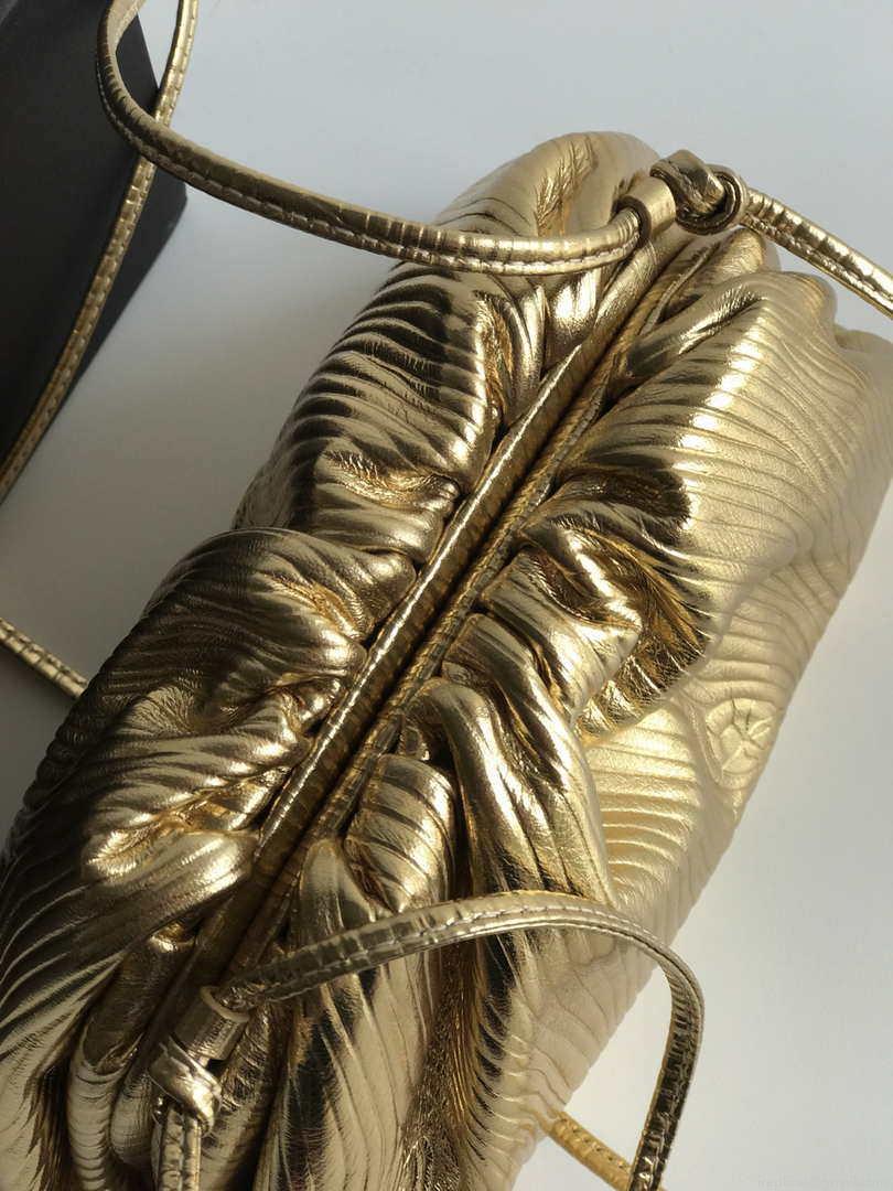 BV 585852 Bottega Veneta Mini Pouch Lambskin leather clutch with strap metallic Gold
