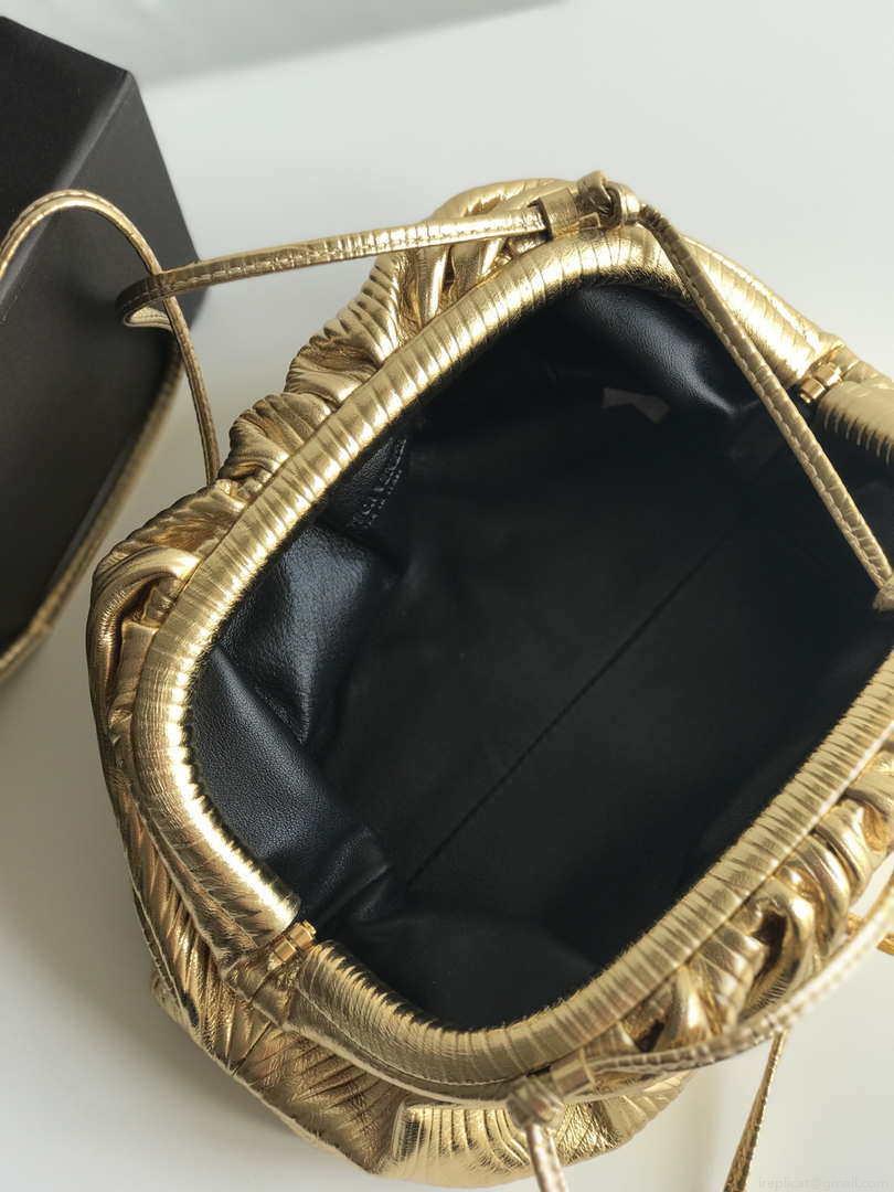 BV 585852 Bottega Veneta Mini Pouch Lambskin leather clutch with strap metallic Gold