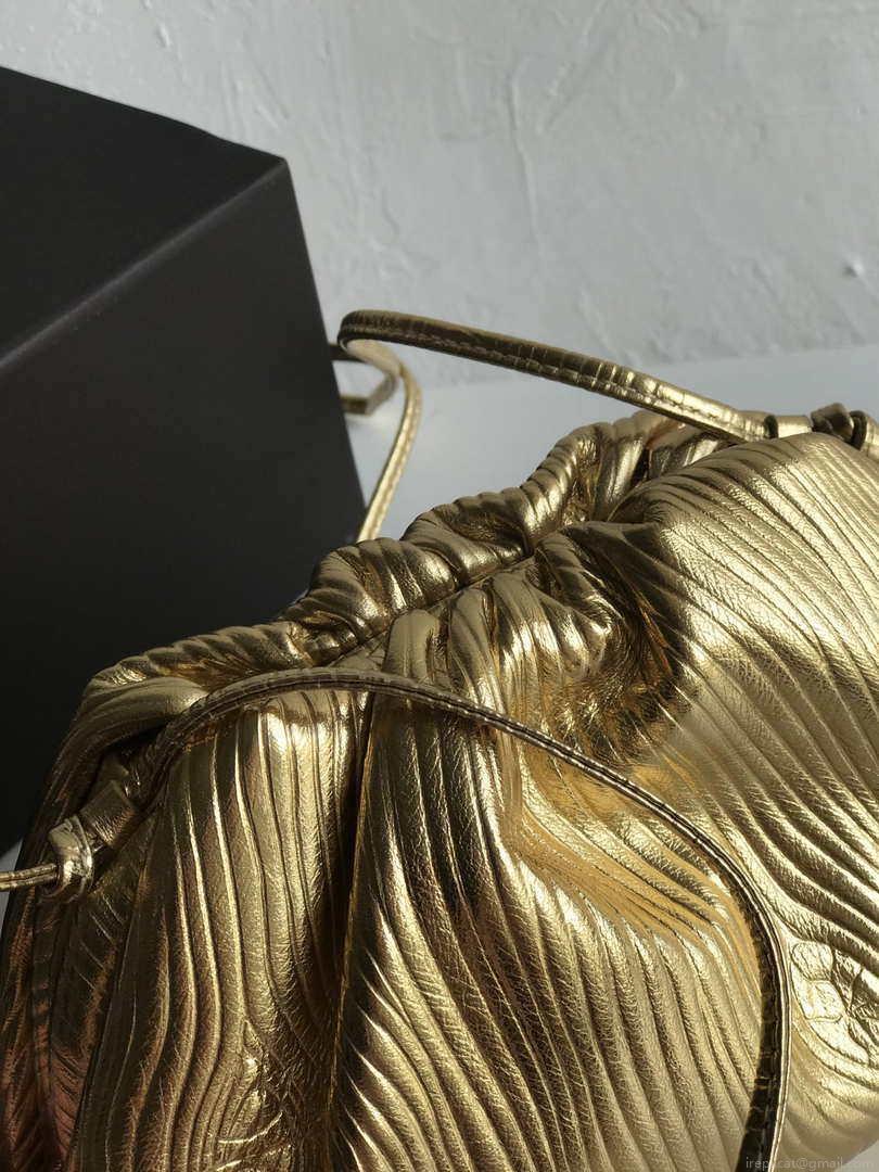 BV 585852 Bottega Veneta Mini Pouch Lambskin leather clutch with strap metallic Gold