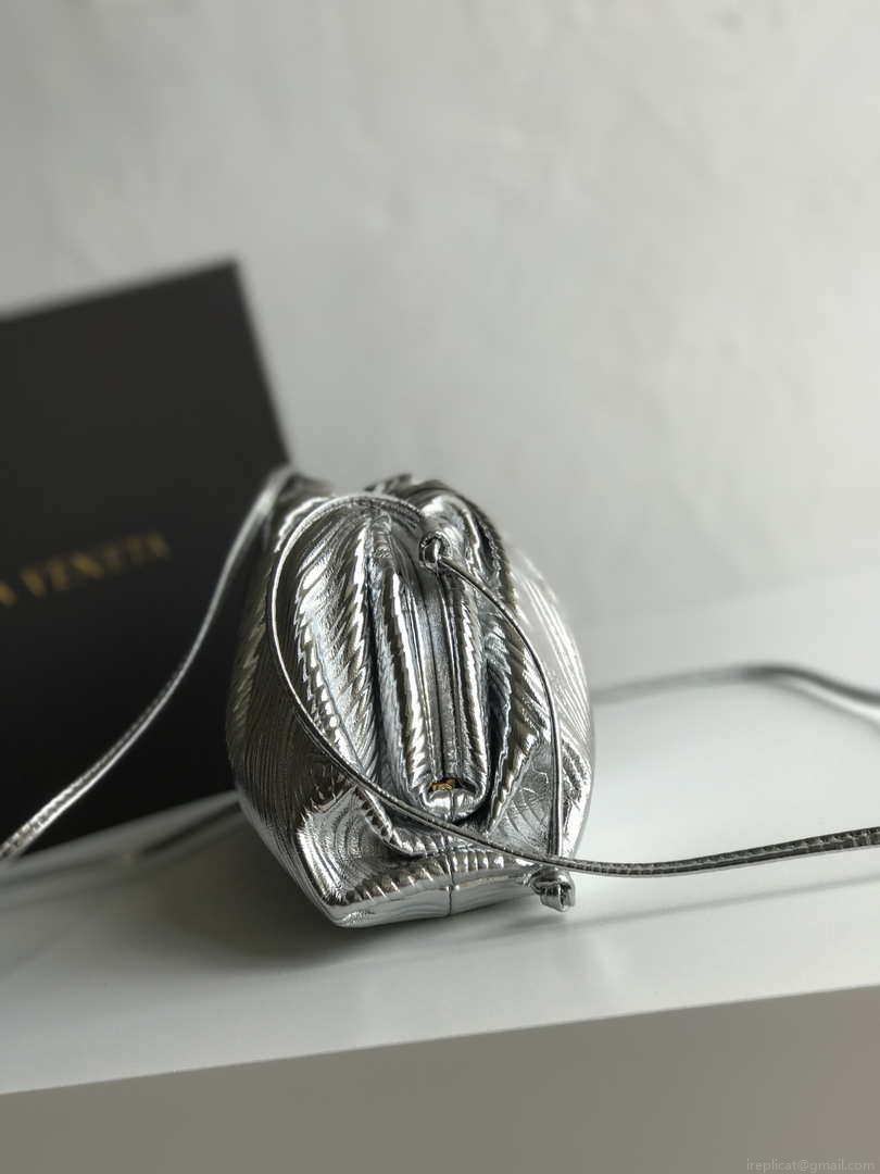 BV 585852 Bottega Veneta Mini Pouch Lambskin leather clutch with strap metallic Sliver