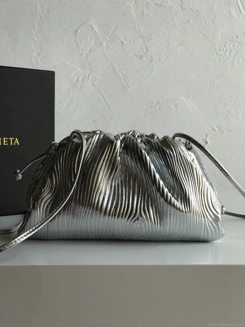 BV 585852 Bottega Veneta Mini Pouch Lambskin leather clutch with strap metallic Sliver
