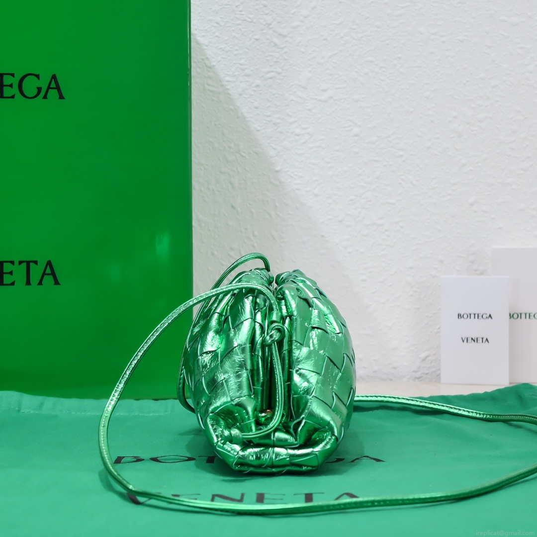 BV 585852 Bottega Veneta Mini Pouch Buckskin leather clutch with strap metallic Green