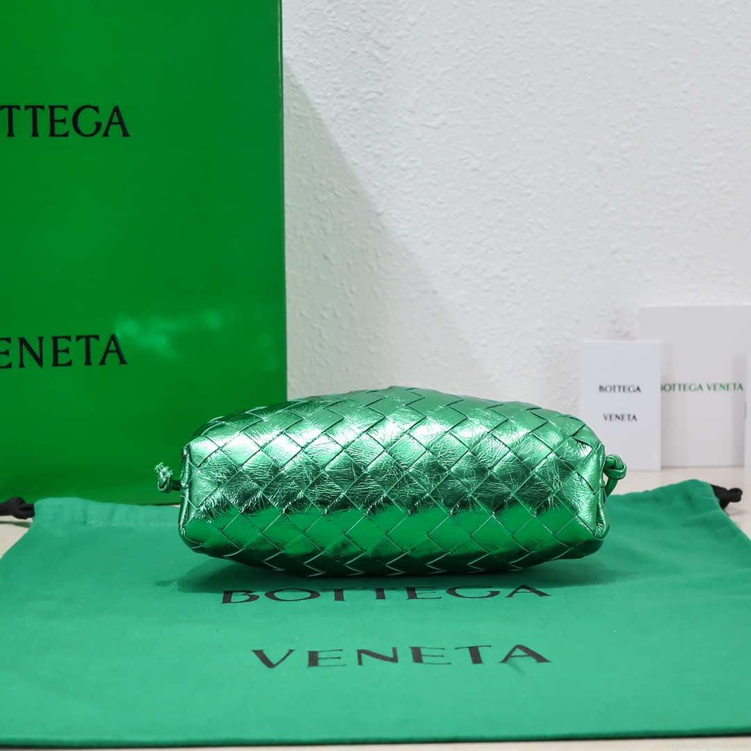 BV 585852 Bottega Veneta Mini Pouch Buckskin leather clutch with strap metallic Green