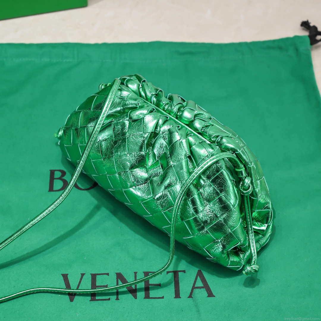 BV 585852 Bottega Veneta Mini Pouch Buckskin leather clutch with strap metallic Green