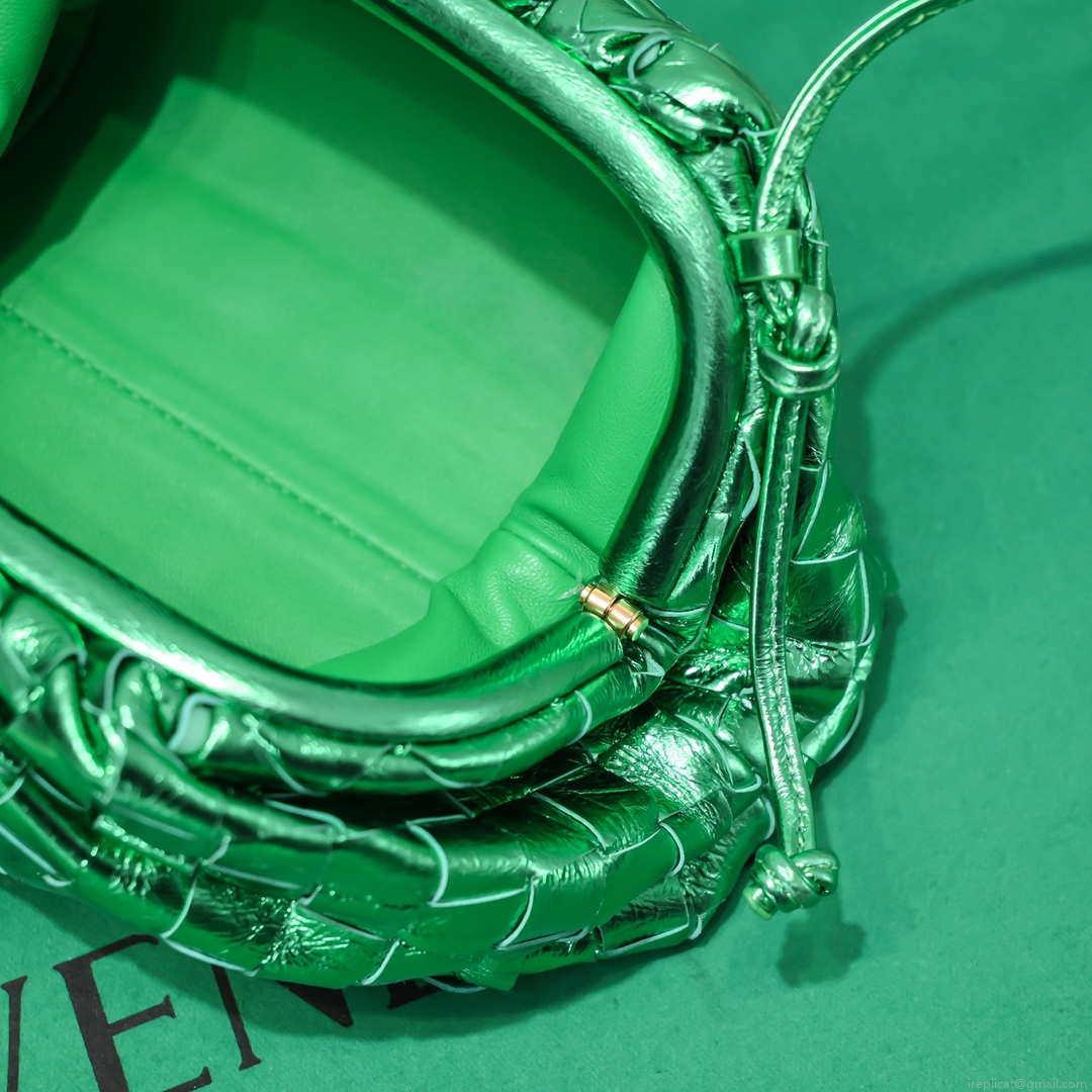BV 585852 Bottega Veneta Mini Pouch Buckskin leather clutch with strap metallic Green